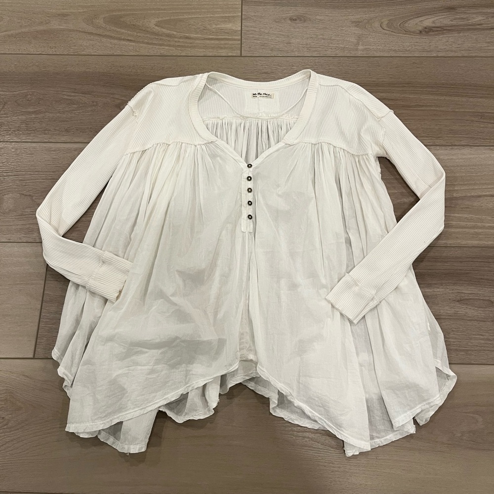 Free People We The Free Lyrical Tunic Cream Cotton Flowy Tunic Top Size M - Picture 2 of 9